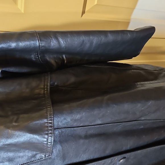 Vintage Reed Elegant Black Leather Coat Trench S Long Buttons - Picture 4 of 12